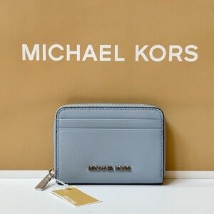 Michael Kors Jet Set Travel Card Case Wallet Pale Blue/Silver